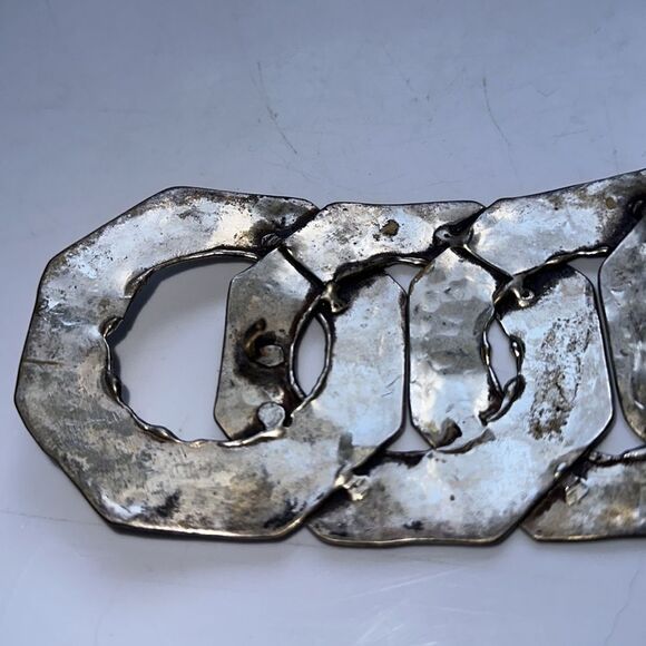 Vintage hammered silver interlocking hexagon circle belt buckle - Picture 6 of 7